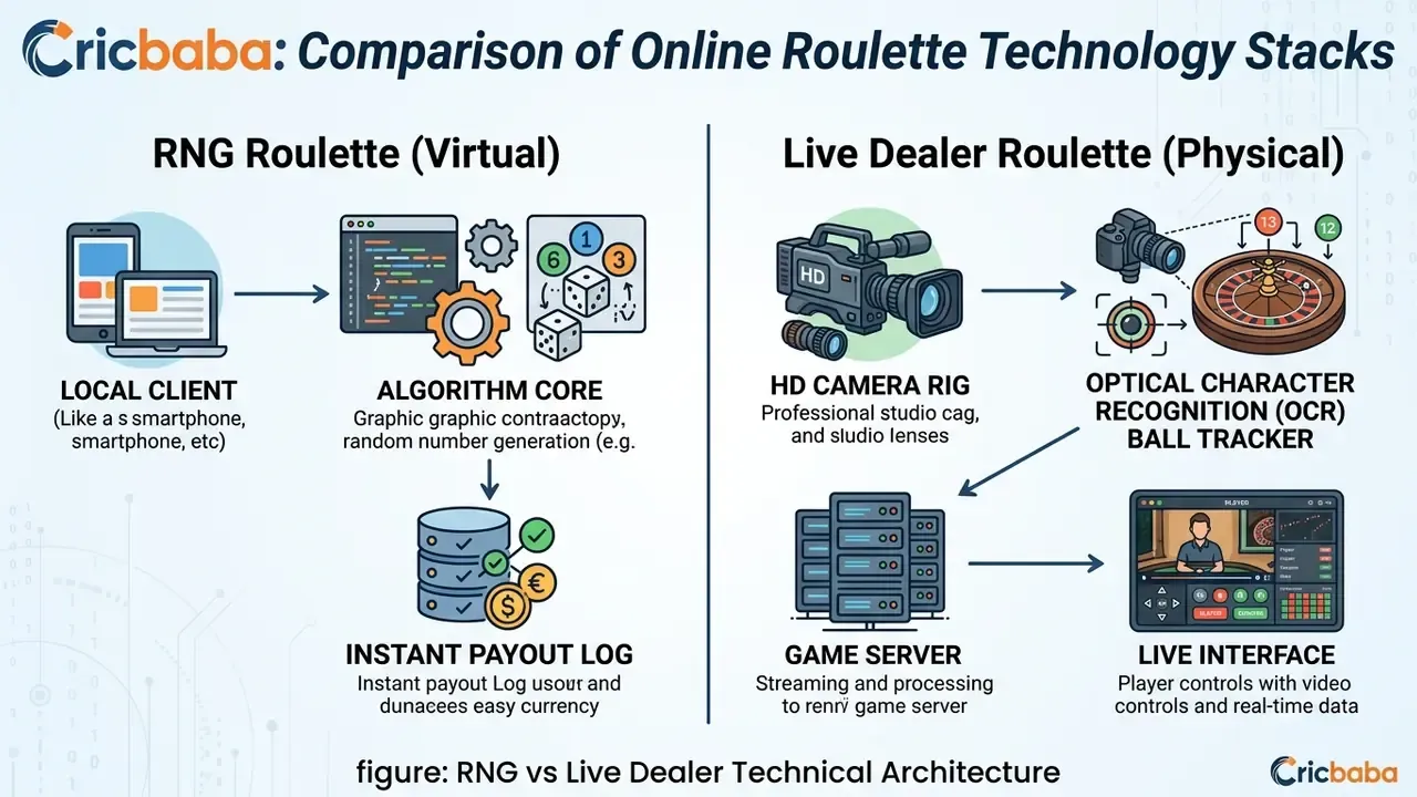 RNG roulette vs live dealer roulette technical architecture diagram